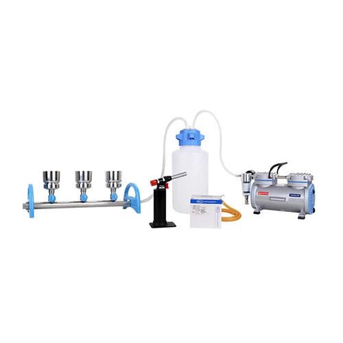 Vakum Filtrasyon Sistemi, Rocker 400 + Paslanmaz Çelik 3'lü Manifold + Paslanmaz Çelik 100 ml Huni + Pall Gn-6 Filtre 47 mm, 0.45 µm + Atık Toplama Şişesi + Silikon Hortum + Filtre + Dragon 100 Bek