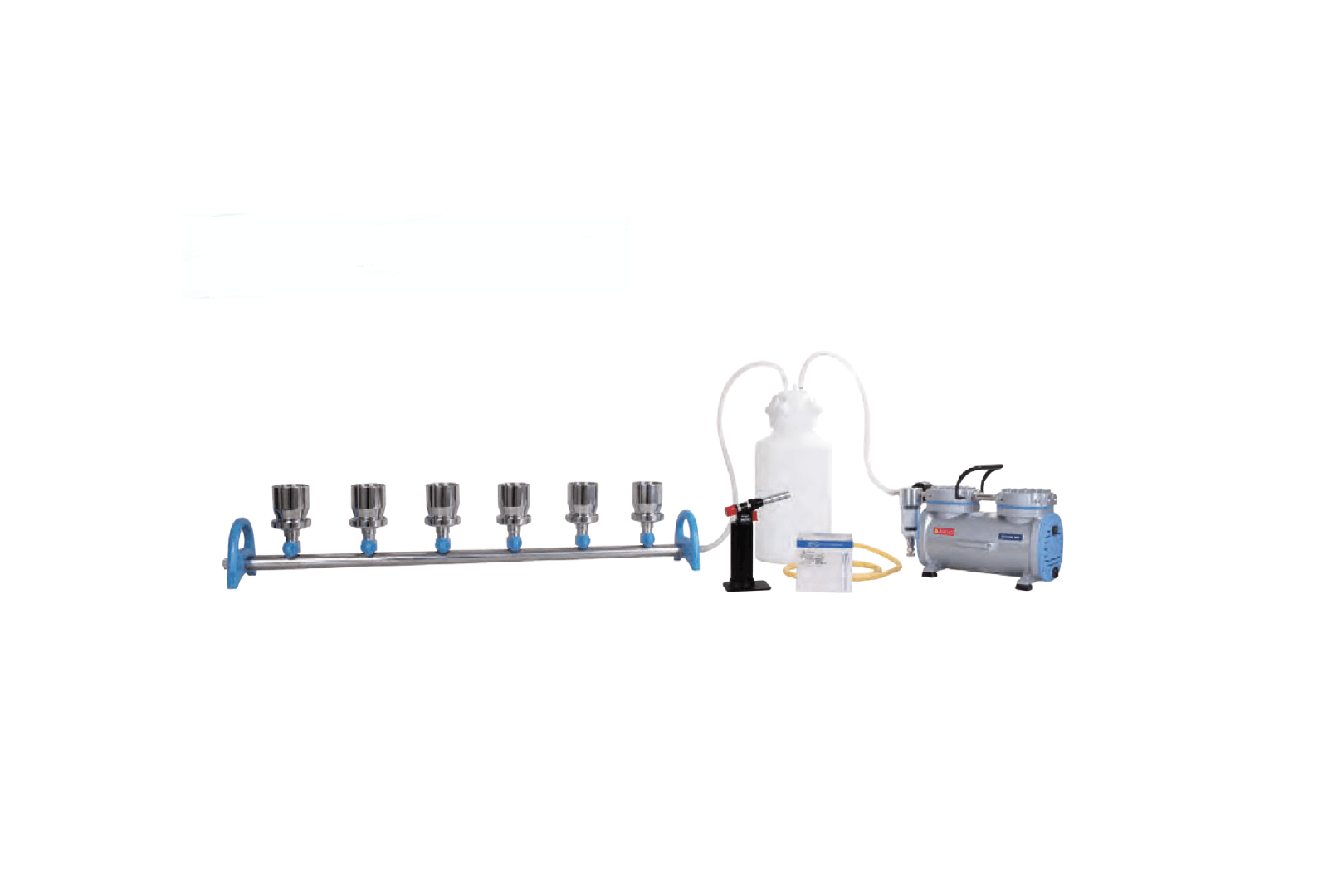 Vakum Filtrasyon Sistemi, Rocker 400 + Paslanmaz Çelik 6'li Manifold + Paslanmaz Çelik 100 ml Huni + Pall Gn-6 Filtre 47 mm, 0.45 µm + Atık Toplama Şişesi + Silikon Hortum + Filtre + Dragon 100 Bek