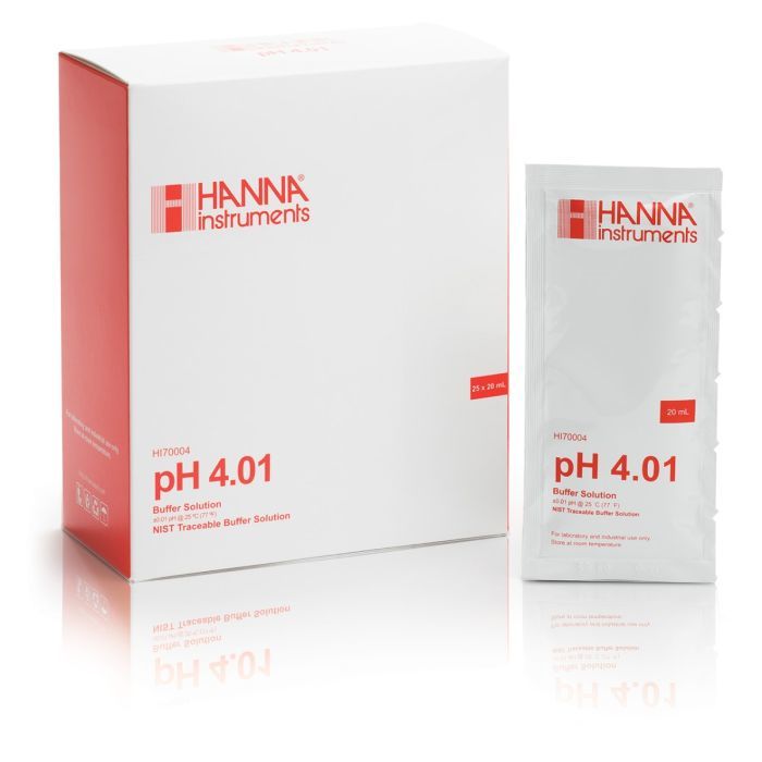 HI70004P pH 4.01 @ 25°C  Calibration Buffer Sachets, (25 x 20mL)