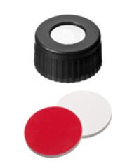 Kapak 9mm Pp+Septa, Siyah, Orta Delikli, Silicon Beyaz/Ptfe Kırmızı, 45° Shore A, 1,3mm 100 Adet