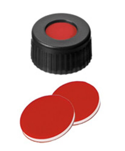 Kapak 9mm, Pp, Siyah, Orta Delikli, Ptfe Kırmızı, Silikon Beyaz/Ptfe Kırmızı 100 Adet