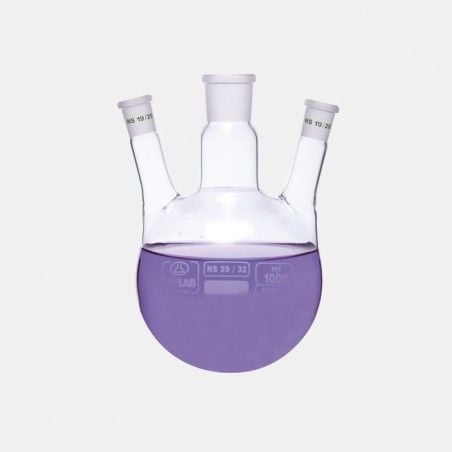 Balon - Dibi Yuvarlak - 3 Boyunlu - Yan Dişi Şilif - Merkez Boyun : Ns 29/32 - Yan Boyun(Lar) : Ns 29/32 - 500 Ml