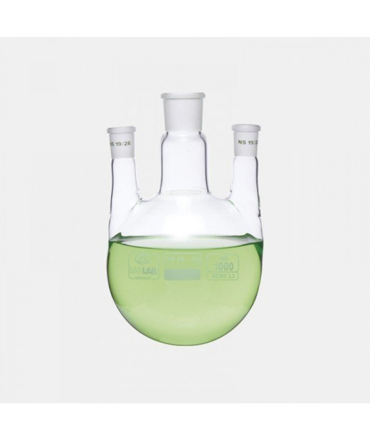 Balon - Dibi Yuvarlak - 3 Boyunlu - Paralel Yan Boyun - Merkez Boyun : Ns 24/29 - Yan Boyun(Lar) : Ns 14/ 23 - 500 Ml