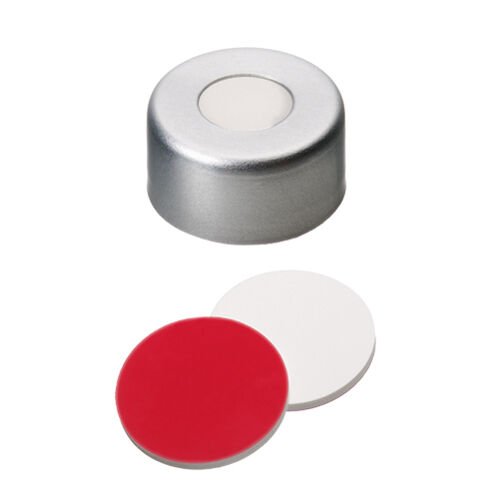 Kapak 11mm Ultra Hijyen, Alüminyum, Şeffaf Lake, Orta Delikli Ptfe Kırmızı/Silikon Beyaz/Ptfe Kırmızı 45° Shore A, 1.3mm 100 Adet