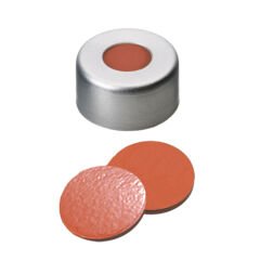 Kapak 11mm Alüminyum, Orta Delikli, Şeffaf Lake, Natural Kauçuk Kırmızı-Turuncu/Butyl Kırmızı/Tef Şeffaf, 45° Shore A, 1.0mm 100 Adet
