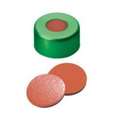 Kapak 11mm Alüminyum, Yeşil Lake, Orta Delikli, ,Natural Kauçuk Kırmızı-Turuncu/Butyl Kırmızı/Tef Şeffaf, 45° Shore A, 1.0mm 100 Adet