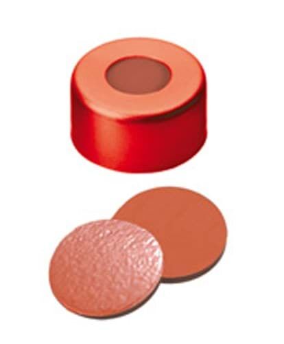 Kapak 11mm Alüminyum, Kırmızı Lake, Orta Delikli, Natural Kauçuk Kırmızı-Turuncu/Butyl Kırmızı/Tef Şeffaf, 45° Shore A, 1.0mm 100 Adet