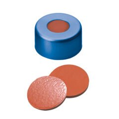 Kapak 11mm Alüminyum, Mavi Lake, Orta Delikli, Natural Kauçuk Kırmızı-Turuncu/Butyl Kırmızı/Tef Şeffaf, 45° Shore A, 1.0mm 100 Adet
