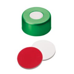 Kapak 11mm Alüminyum, Yeşil Lake, Orta Delikli, Silikon Beyaz/Ptfe Kırmızı, 45° Shore A, 1.3mm 100 Adet