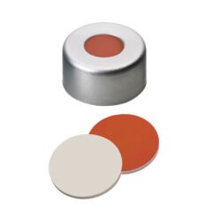 Kapak 11mm Alüminyum, Şeffaf Lake, Orta Delikli, Kırmızı Kauçuk /Ptfe Bej, 45° Shore A, 1.0mm 100 Adet
