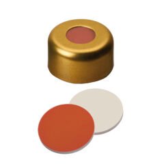 Kapak 11mm Alüminyum, Altın Lake, Orta Delikli, Kırmızı Kauçuk/Ptfe Beji, 45° Shore A, 1.0mm  100 Adet