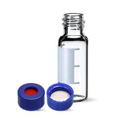 Kit: Vial 1,5ml, Şeffaf Cam Short Thread, Etiketli + Kapak 9mm, Mavi, Orta Delikli; Silikon Beyaz/Ptfe Kırmızı, 55° Shore A, 1.0mm 1 Adet