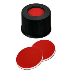 Kapak 13mm+Septa: Vidalı, Pp, Şeffaf, Orta Delikli, Ptfe Kırmızı/Silikon Beyaz/Ptfe Kırmızı 45° Shore A, 1.0mm 100 Adet