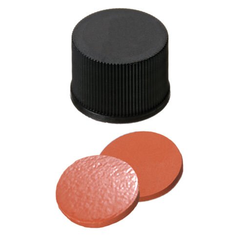 Kapak 13mm+Septa: Vidalı, Pp, Siyah, Natural Kauçuk Kırmızı-Turuncu/Tef Şeffaf 60° Shore A, 1.3mm 100 Adet