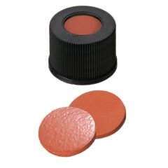 Kapak 13mm+Septa: Vidalı, Siyah, Orta Delikli, Natural Kauçuk Kırmızı-Turuncu/Tef Şeffaf 60° Shore A, 1.3mm 100 Adet