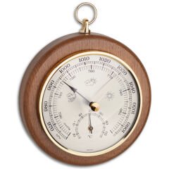 Masif ahşaptan yapılmış analog termo-barometre