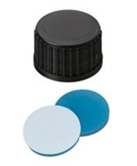Kapak 18mm, Pp, Vidalı, Siyah, Orta Delikli, Silikon Şaffaf Mavi/Ptfe Beyaz, 55° Shore A, 1.7mm 100 Adet