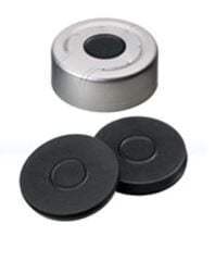 Kapak 20mm+Septa: Alüminyum Headspace, Şeffaf Lake, Orta Delikli, Kalıplı Septa, Koyu Gri, 55° Shore A, 3.0mm 100 Adet