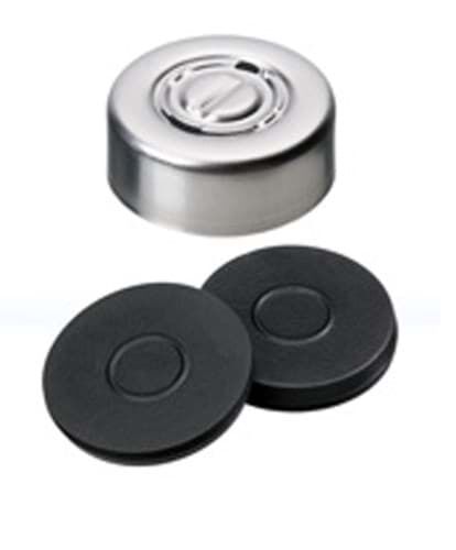 Kapak 20mm, Alüminyum, Düz, Ortadan Çıkarılır, Kalıplı Septa Butyl/Ptfe, Koyu Gri, 50° Shore A, 3.0mm 100 Adet