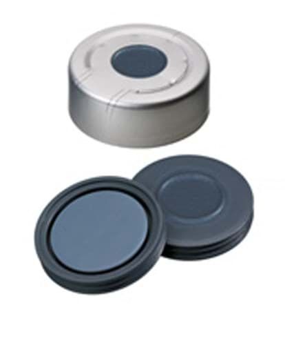 Kapak 20mm, Alüminyum, Düz, Ortadan Çıkarılır, Kalıplı Septa Butyl/Ptfe, Koyu Gri, 50° Shore A, 3.0mm 100 Adet