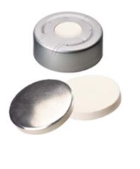 Kapak 20mm, Alüminyum Headspace, Orta Delikli, Silikon Beyaz/Aluminium Foil Silver, 50° Shore A, 3.0mm 100 Adet
