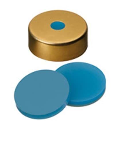 Kapak 20mm, Ultra Hijyen, Alüminyum, Altın Rengi Lake, 5mm Orta Delikli, Silikon Şeffaf, Mavi/Ptfe Beyaz, 45° Shore A, 3.0mm 100 Adet