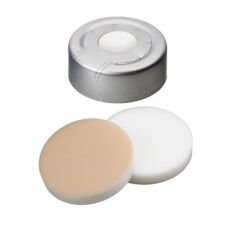 Kapak 20mm, Alüminyum Headspace, Şeffaf Lake, Orta Delikli, Silikon Beyaz/Ptfe Bej, 45° Shore A, 3.2mm 100 Adet