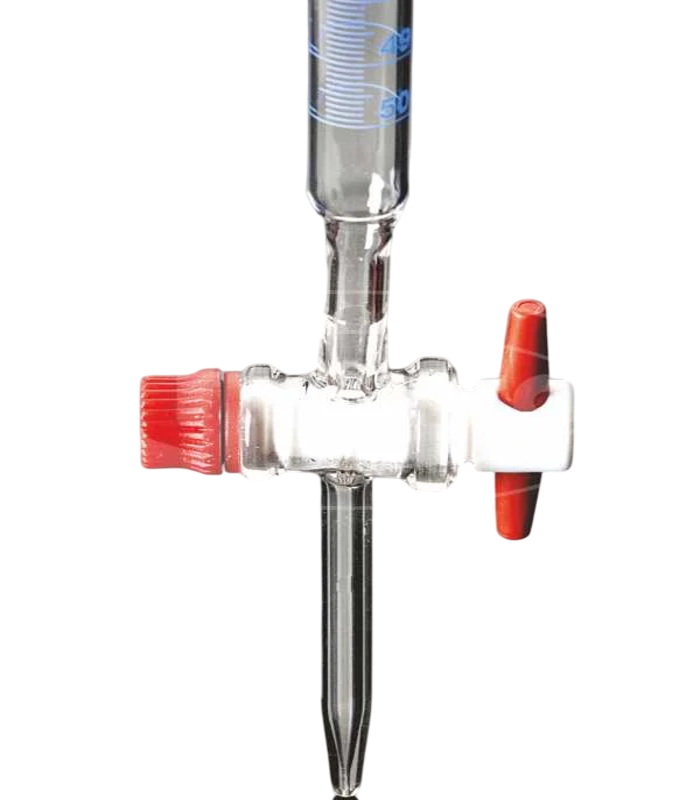 Büret - Düz - Şeffaf - A Kalite - Grup Sertifikalı - Şelbahlı - Mavi Skala - PTFE Musluklu - 25 ml