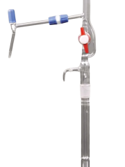 Büret - Otomatik - 10 ml - Şeffaf - A Kalite - Grup Sertifikalı - Şelbahlı - Mavi Skala - Çift PTFE Musluklu - 500 ml Depo Dahil